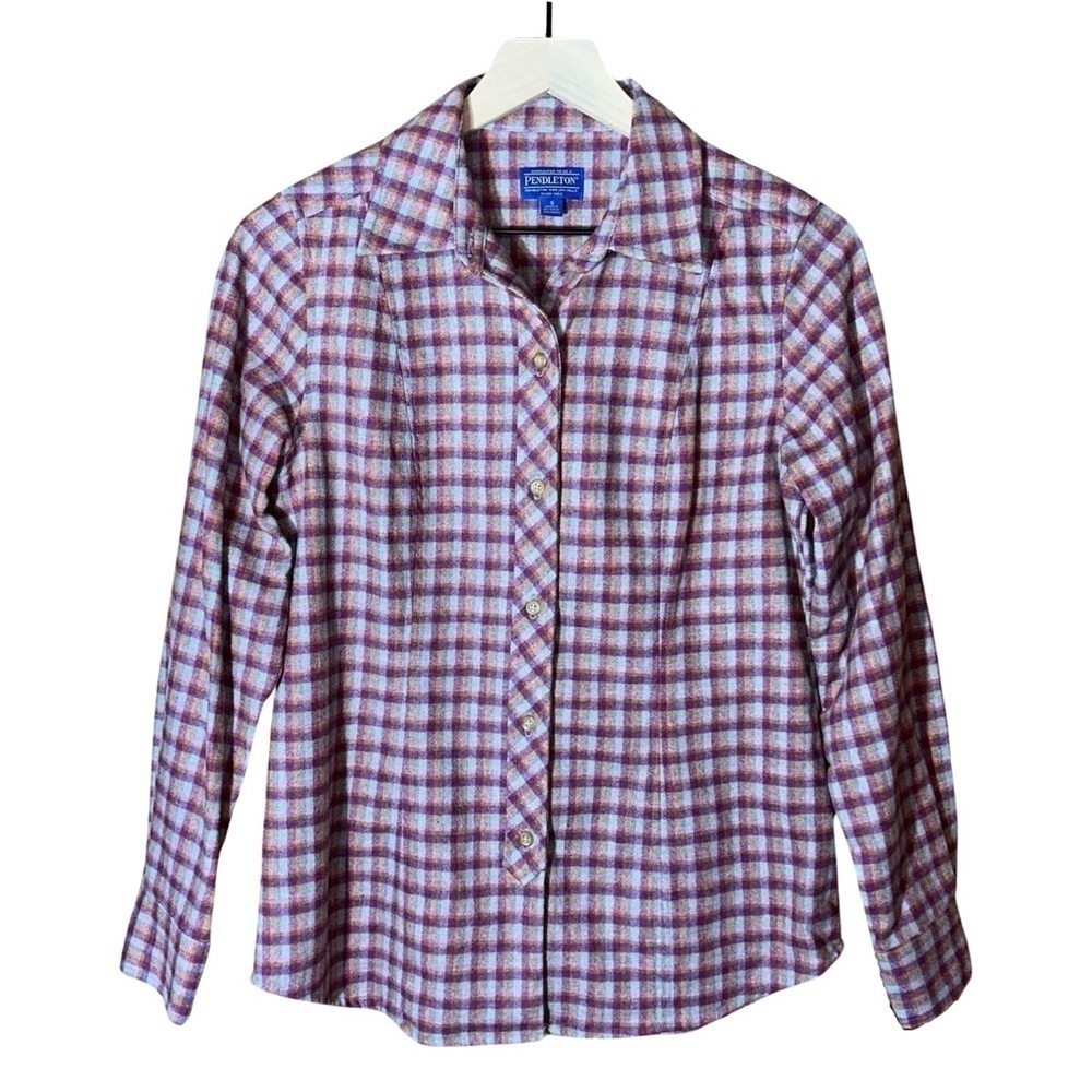Pendleton Womens Virgin Wool Purple/Orange Plaid Button Down Shacket Wes…